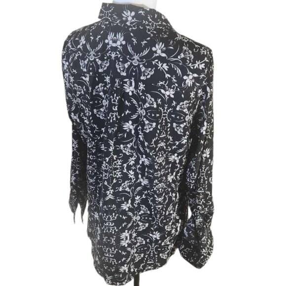 Croft & Borrow Roll Tab Long Sleeve Button Down Damask Pattern Top Size M - Picture 2 of 8